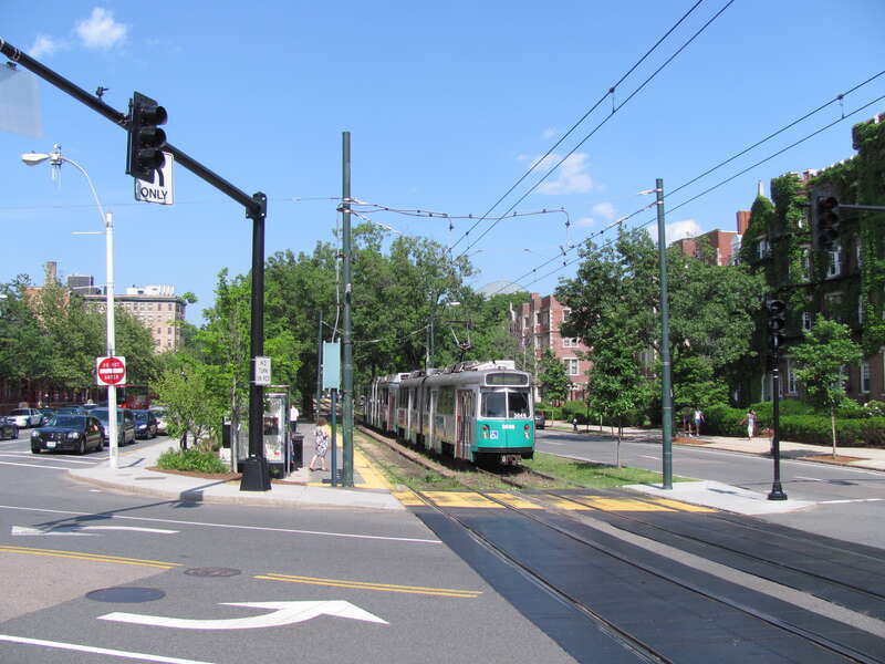 St. Paul Street MBTA station on the Green Line C Branch in Brookline Massachusetts