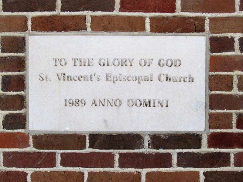 The cornerstone of St. Vincent's Cathedral in Bedford, Texas.