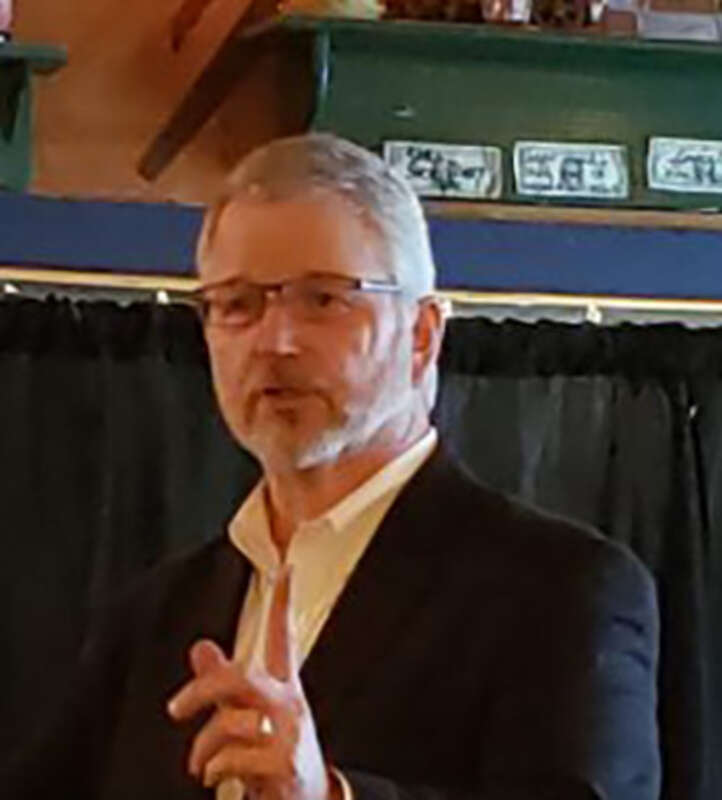 This is Texas Republican Party State Chairman James R. Dickey, speaking to a tea party group at the Tin Roof BBQ in Atascocita, Texas on April 4, 2019.