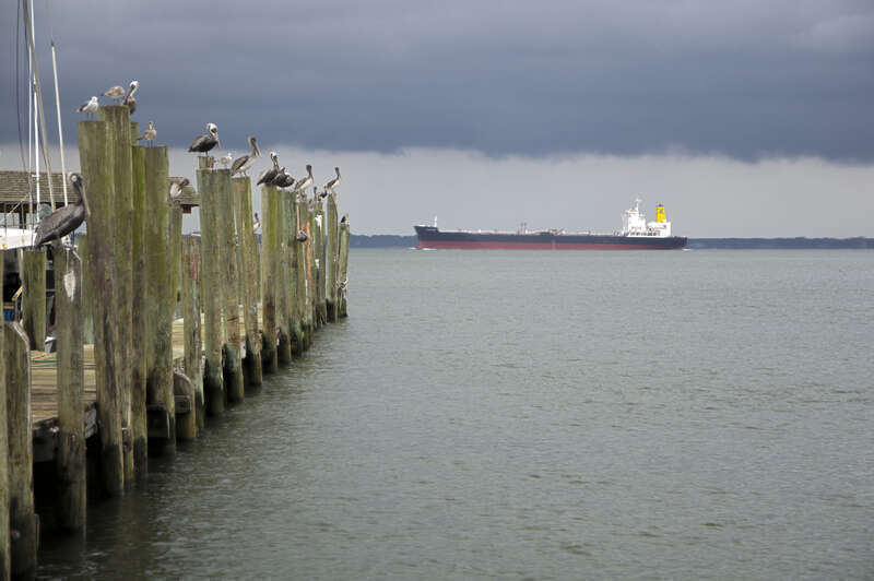 Tanker leaving Charleston harbor