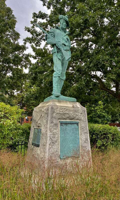 In Schoellkopf Park - the not-very-well-known name of the small green space at the southwest corner of Pine Avenue and Portage Road in Niagara Falls, New York, on the premises of the Memorial Medical Center - stands this copy of Allen George Newman's