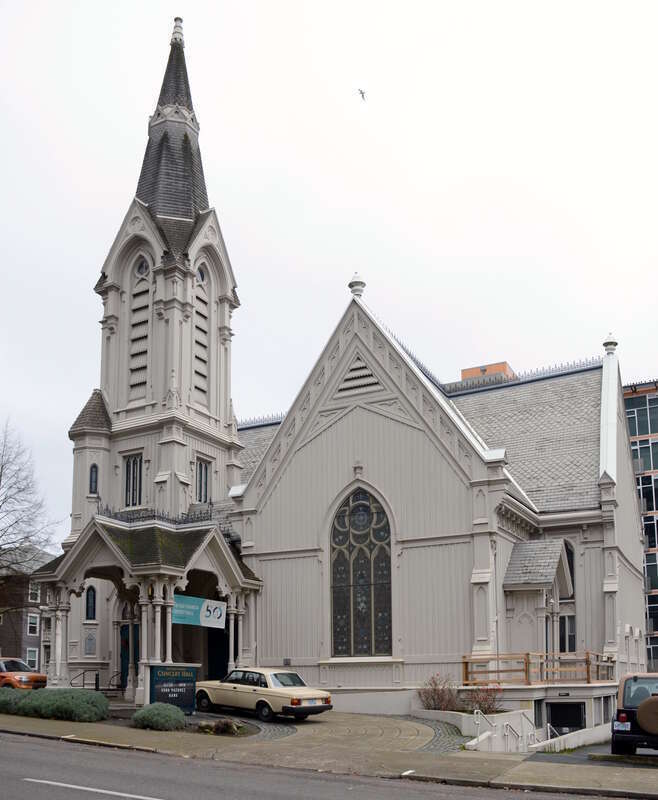The Old Church (Portland, Oregon) (originally the Calvary Presbyterian Church) in downtown Portland, Oregon, viewed from the south.