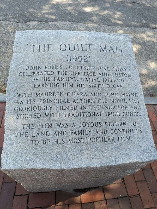 Stone inscription for &quot;The Quiet Man&quot; (1952) at John Ford's statue in Portland, Maine