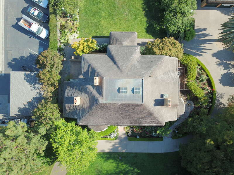 Ainsley House in Campbell, California, as seen from a drone 38.4 meters above the ground.