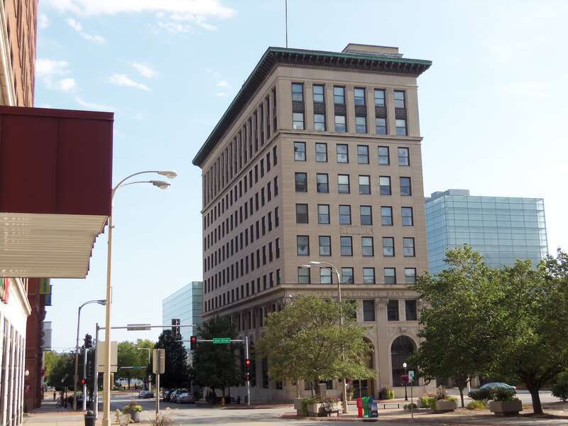 The US Bank building in downtown Davenport, Iowa was built as the First National Bank.  The building is listed on the National Register of Historic Places.