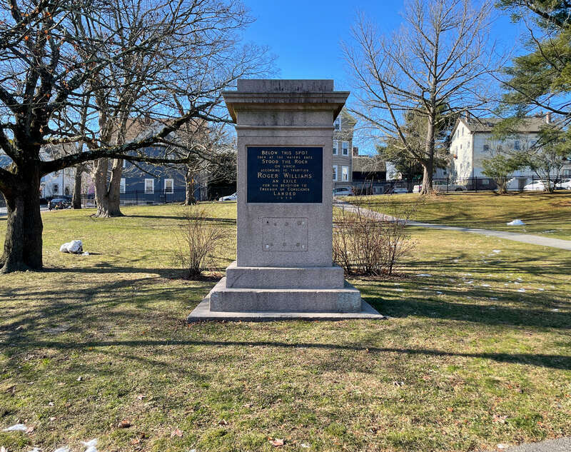 Roger Williams Landing Place monument in Slate Rock Park aka Roger Williams Square, Providence Rhode Island.
