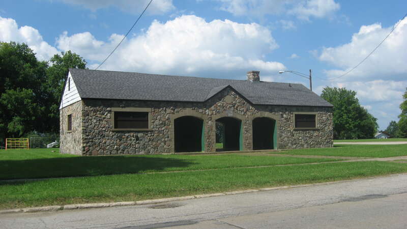 Southern front of the Walker Field Shelterhouse, located at 1305 Ewing Avenue in South Bend, Indiana, United States.  Built in 1938, it is listed on the National Register of Historic Places.