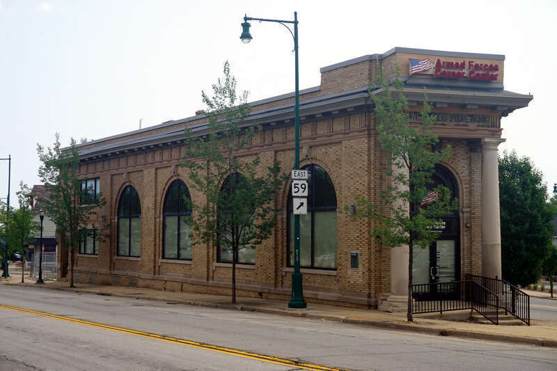 The West Allis State Bank building (currently the Armed Forces Career Center) in West Allis, Wisconsin (United States).