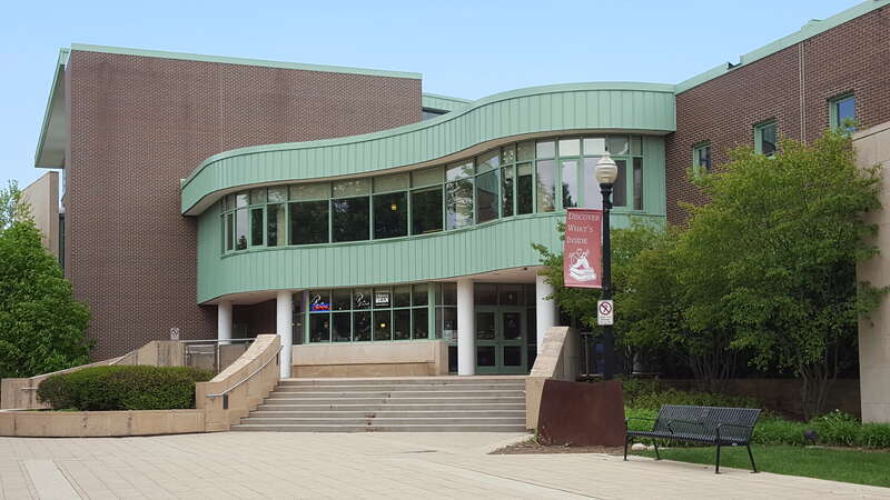 A view of the back entrance of Wheaton Public Library