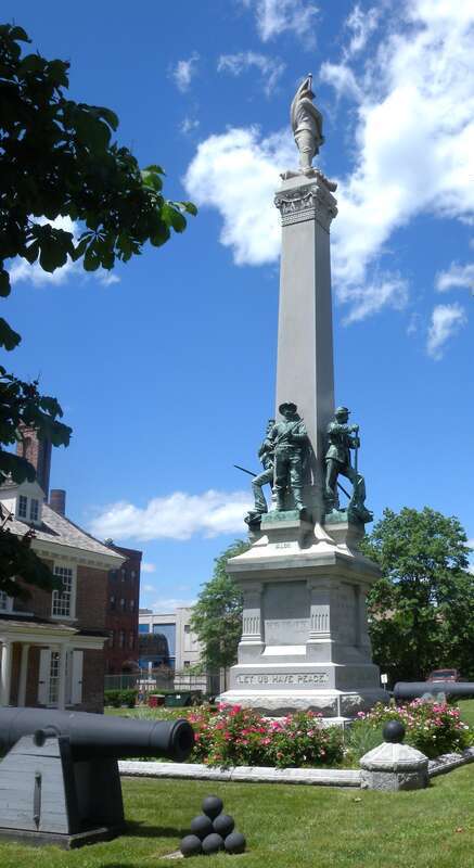 Looking north at Civil War monument on grounds of Philipse Manor on a sunny early afternoon.
