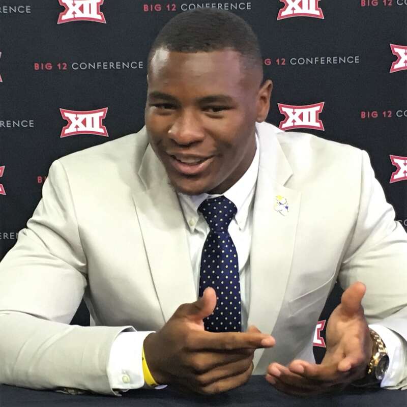 Dorance Armstrong, defensive end for the Kansas Jayhawks football team, at the 2017 Big 12 Conference Media Days in Frisco, Texas.