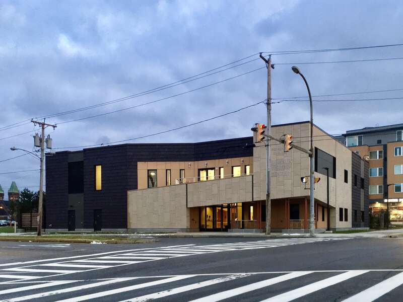 Buffalo State College's Jacqueline Vito LoRusso Alumni &amp;amp; Visitor Center, at the southeast corner of Grant Street and Rockwell Road.