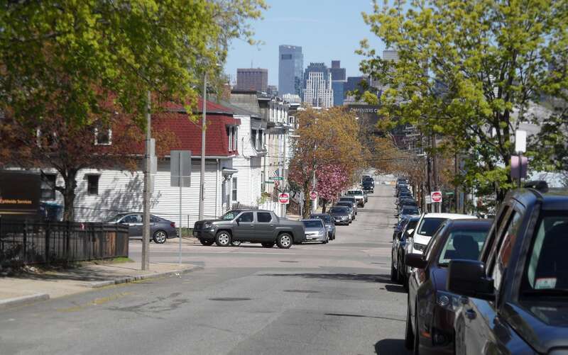 Boston, MA - Dorchester: Buttonwood Street, upside Columbia Road, looking north; in April 2019