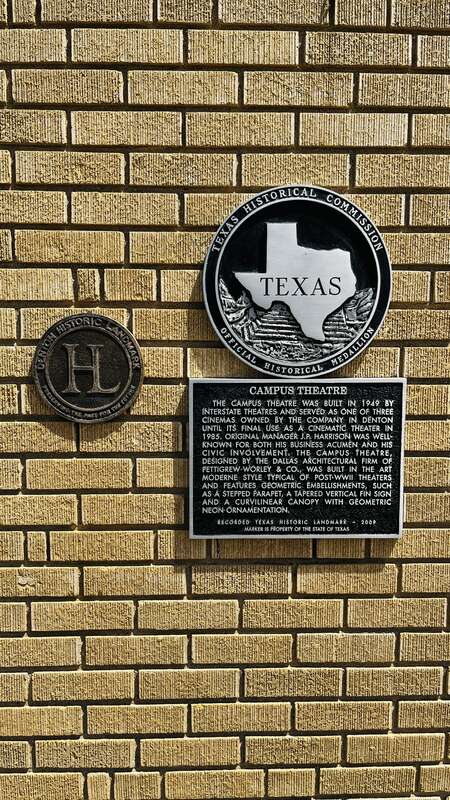Campus Theatre, Texas Historical Commission plaque in Denton, Texas