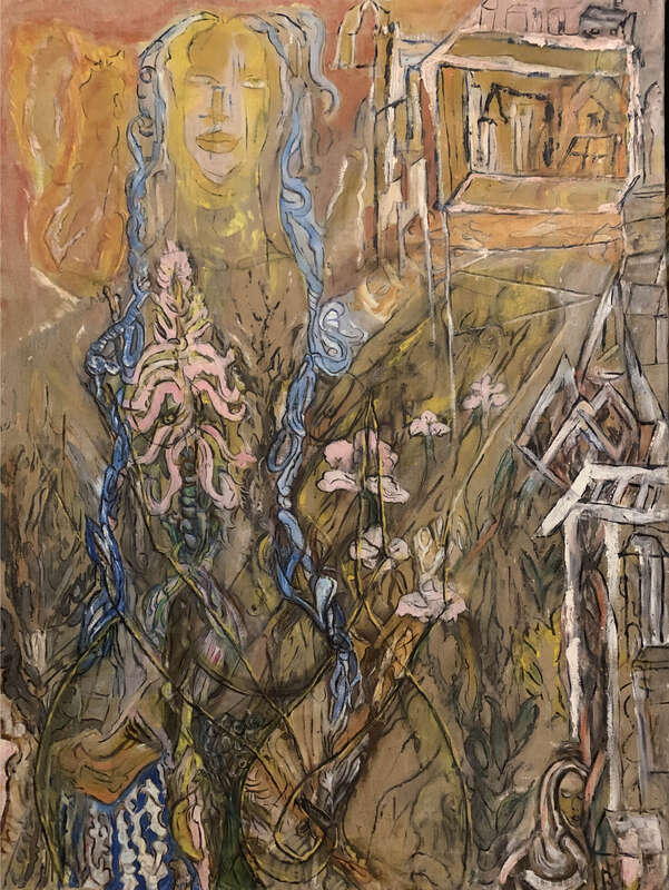 Girl With Blue Hair, Artist Gluck Sandor, Oil on canvas 27&quot;x36&quot;, 1977