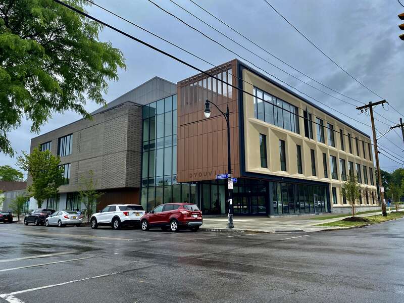 D'Youville College Health Professions Hub, 301 Connecticut Street at West Avenue, Buffalo, New York, June 2021. Opened in 2021 - literally the day before this photo was taken - this 58,750-square-foot building sports a high-quality contemporary