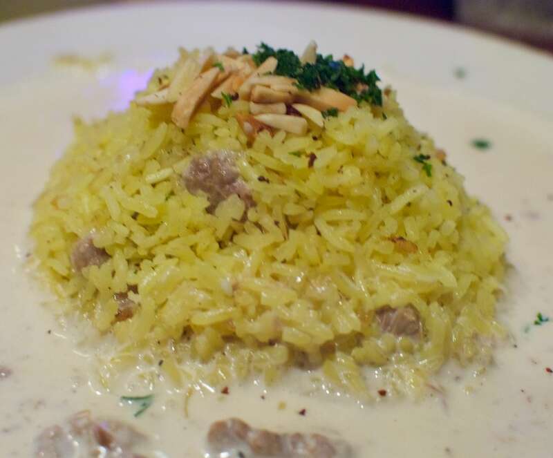 Tender chunks of lamb, cooked in aged yogurt, served with rice and topped with roasted almonds.
From DishDash, Sunnyvale.