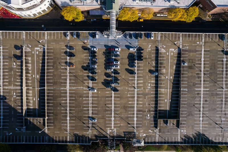 Rooftop of Newport Centre parking structure, Newport, Jersey City, New Jersey.