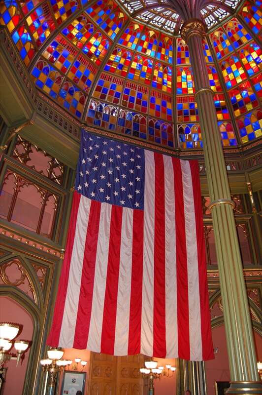 Old Louisiana State Capitol dome with flag