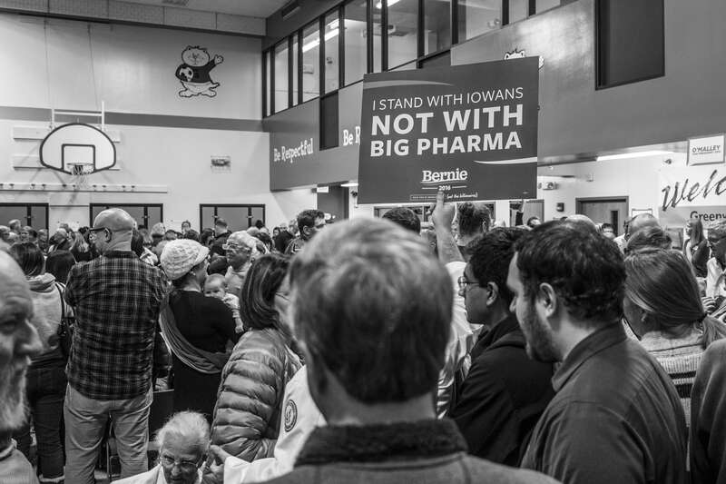 A Des Moines University med student in support of Bernie Sanders.

Photos from the 2016 presidential caucus in Precinct 61, held at Greenwood Elementary School in Des Moines. Hillary Clinton won 5 delegates to 3 for Bernie Sanders, although the