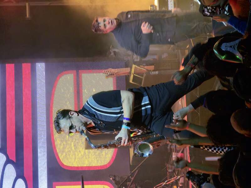 Mustard Plug performing with Half Past Two on stage at Garden AMP in Orange County.