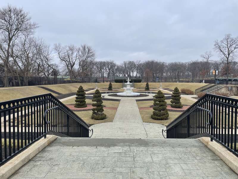 Sunken Garden in winter at Phillips Park in Aurora, Illinois, US. Taken February 2, 2025.