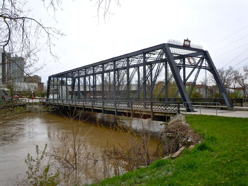Wells Street Bridge on the NRHP since September 15, 1988. Formerly on Wells St. at the St. Marys River, Fort Wayne, Allen County, Indiana.  Note that the bridge has NOT moved, but Wells Street has been rerouted about 2 blocks west.  Now a pedestrian
