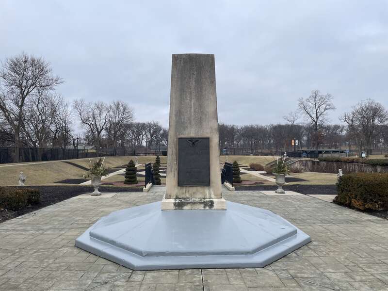 One side of the World War II memorrial at Philips Park in Aurora, Illinois, US.