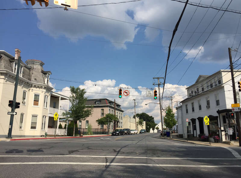 View east along U.S. Route 40 Alternate (Baltimore Street) at Potomac Street in Hagerstown, Washington County, Maryland