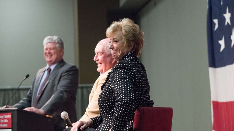 U.S. Secretary of Agriculture Sonny Perdue and Small Business Administration (SBA) Administrator Linda McMahon, take part in a working lunch and conversation with the Lima Chamber of Commerce, and Ohio Farm Bureau, in Lima, OH, on April 4, 2018. This