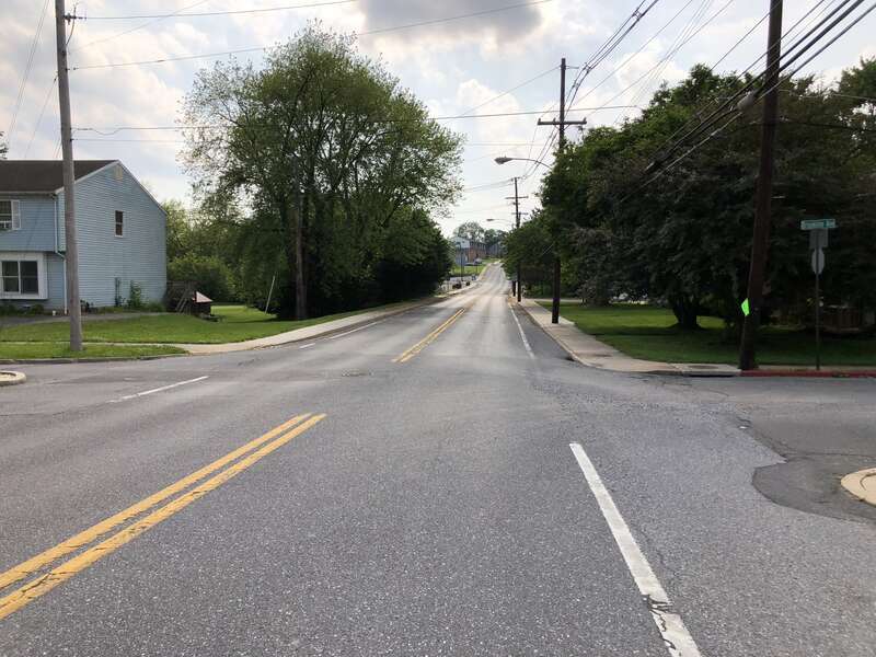 View west along Maryland State Route 64 (Jefferson Street) at Brookline Avenue in Hagerstown, Washington County, Maryland