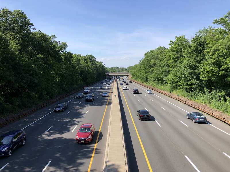 View north along New Jersey State Route 444 (Garden State Parkway) from the overpass for North Arlington Avenue in East Orange, Essex County, New Jersey