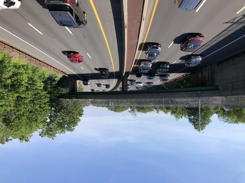 View north along New Jersey State Route 444 (Garden State Parkway) from the overpass for Springdale Avenue in East Orange, Essex County, New Jersey