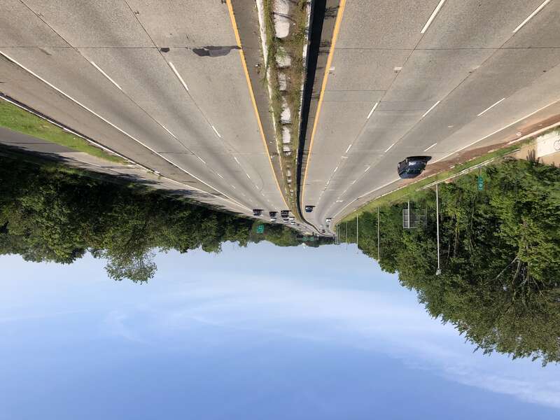 View north along New Jersey State Route 21 (McCarter Highway) from the southern overpass for Passaic County Route 624 (River Drive) in Passaic, Passaic County, New Jersey