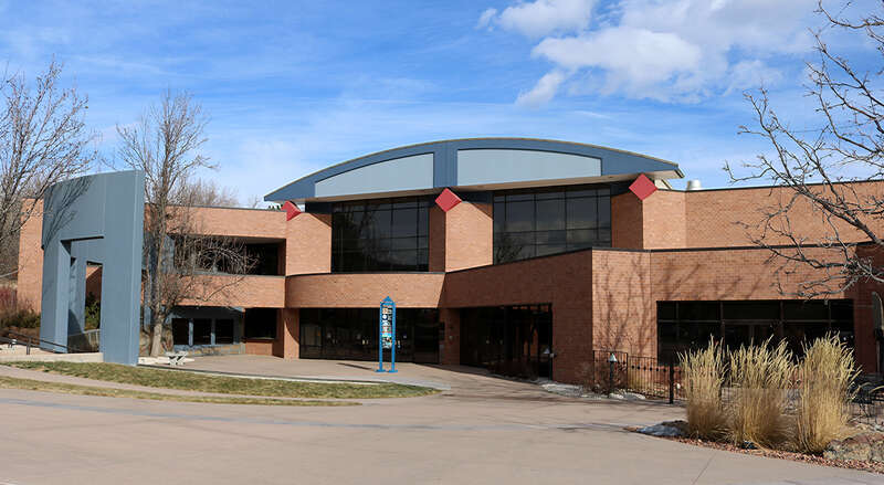 The Arvada Center for the Arts and Humanities, located at 6901 Wadsworth Boulevard in Arvada, Colorado. The picture shows the entrance area to the Center's main building.