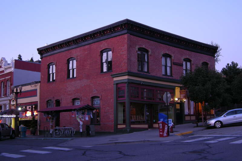 Terminal Building (at dusk), Fairhaven district, Bellingham, Washington. Home of Tony's Coffee.