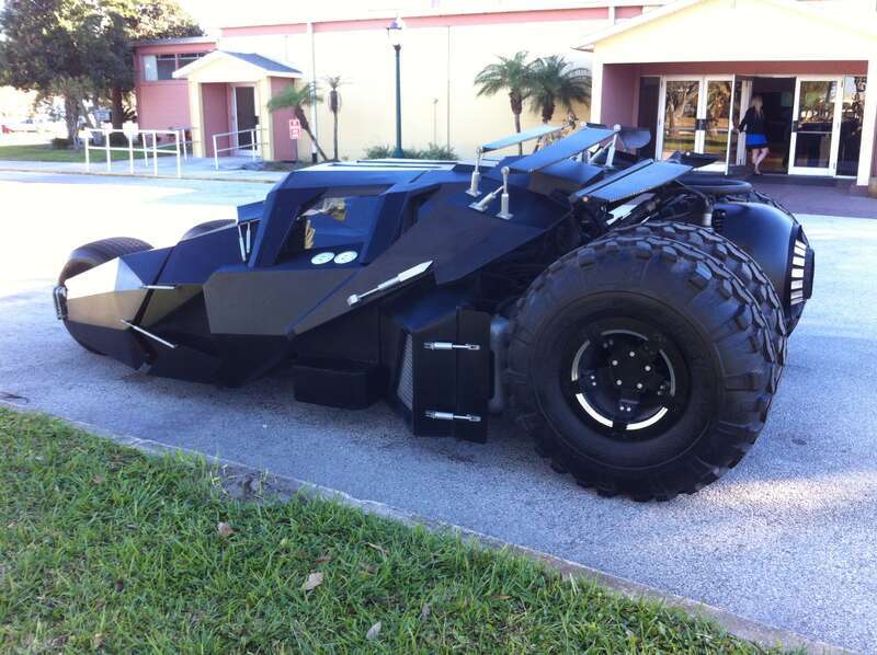 The Tumbler Batmobile at the Melbourne Auditorium, 625 East Hibiscus Boulevard, Melbourne, Florida. Parker Brothers Concepts built this version of The Tumbler.