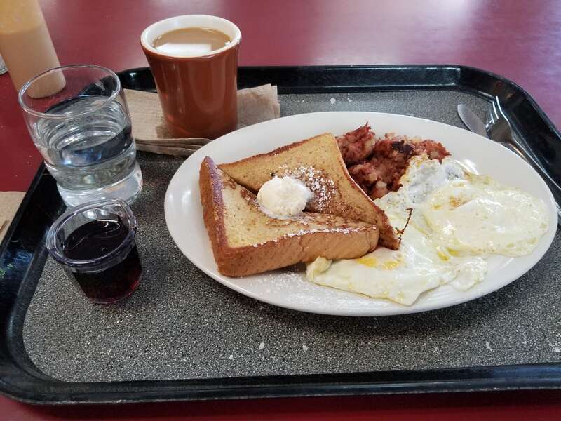 A plate of breakfast food at Philippe's