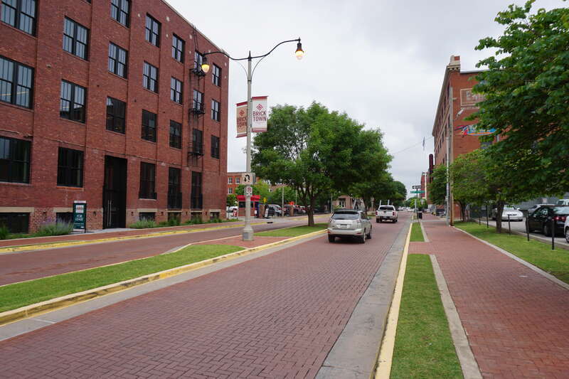 Oklahoma Avenue in the Bricktown district of Oklahoma City, Oklahoma (United States).