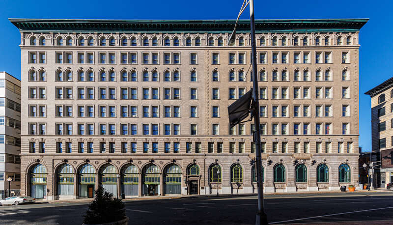 Broad Street National Bank building at 143 East State Street in Trenton, New Jersey. This is the Mongomery Street facade.
