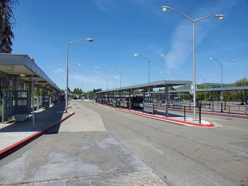 Bus platforms at Fremont station in April 2024