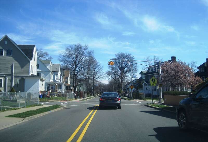Photo of northbound County Route 509 (Grove Street) in East Orange, New Jersey approaching Rutledge Avenue. Photo taken looking northeast.