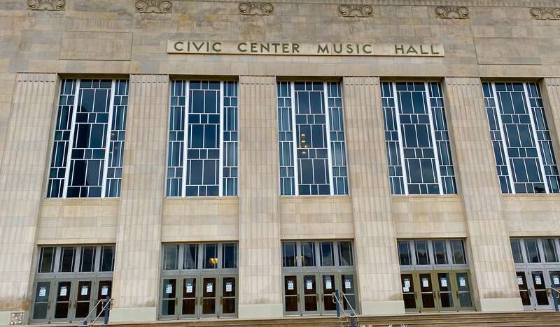 The main entrance of the Civic Center Music Hall