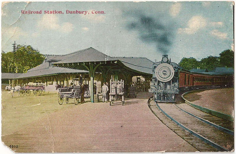 Divided back postcard of Danbury station