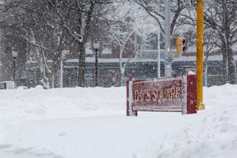 Davis Square, Somerville MA, USA, after the Early February 2013 North American blizzard.