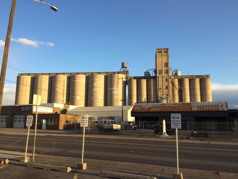 Farmers National Warehouse Corporation Grain Elevator viewed from Trent Avenue (State Route 290) in Spokane.