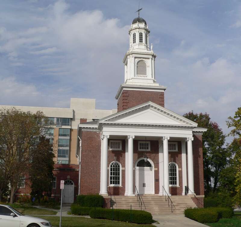 First Unitarian Church of Omaha, located at 3114 Harney Street in Omaha, Nebraska; seen from the south.