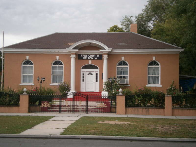 The Free Church of Tonga, at 776 W. 200 North, Salt Lake City, Utah, United States. Designed by Don Carlos Young and built in 1921 as the Spencer Branch Library, it is a contributing property in the Salt Lake Northwest Historic District.