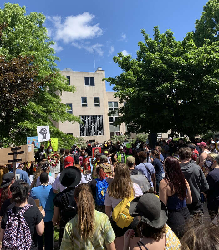 Peaceful protesters gathered in support of George Floyd, on May 29, 2020.
