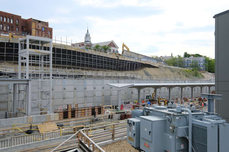 Gilman Square station under construction in May 2021